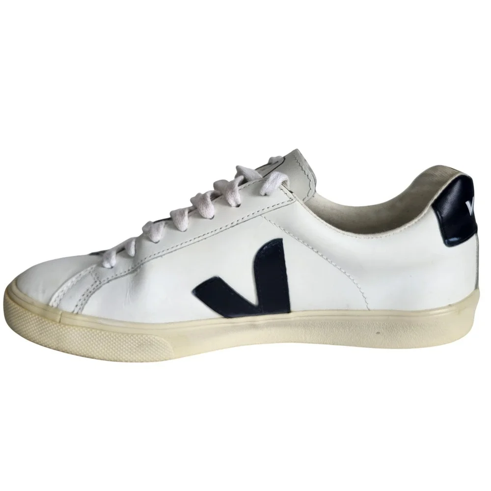 Veja Campo Leather Sneakers White Black Low Top Trainers EU 38 US 7
